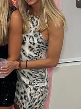 Parker White and Black Animal-Print Mini Dress